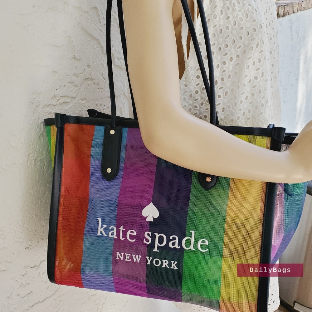 BEAUTIFUL KATE SPADE PRIDE NWT MULTI XL TOTE COLORFUL MESH BAG